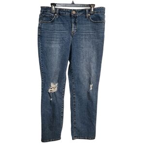 Style & Co Boyfriend Womens Sz 14 Jeans Blue  Stretch Straight Distressed